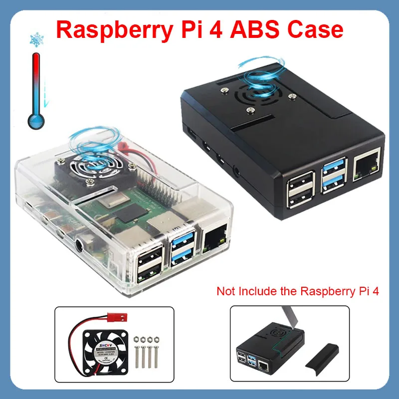 

Raspberry Pi 4 ABS Case Plastic Shell Removable GPIO Cover with Cooling Fan Black / Tranparent Box Optional for Raspberry Pi 4B