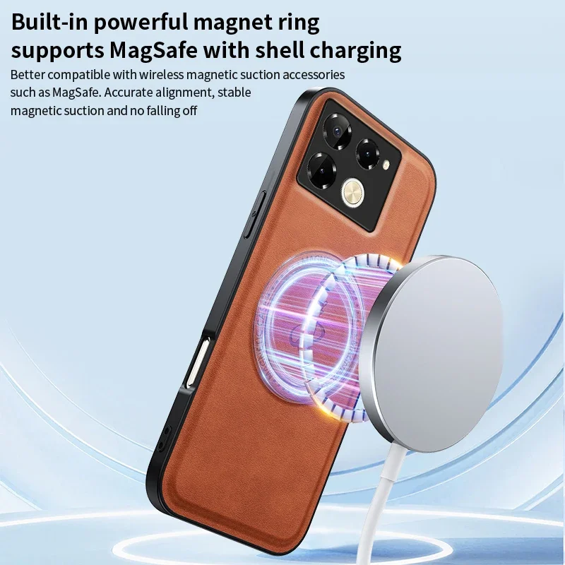 Leather Magnetic Stand Case with Wireless Charging & Shockproof Protection