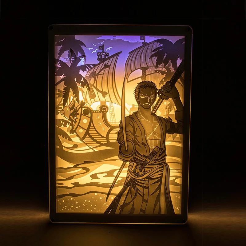 

Anime Pirate Roronoa Zoro Captain Night Light Gifts Paper-cut Atmosphere Lamp 3D Paper Carving Art Lamp USB Power for Bedroom