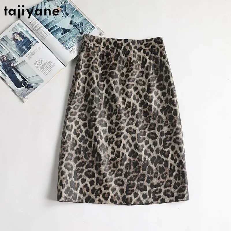 

Tajiyane Genuine Leather Skirt Women Slim Hip Skirt Leopard Half Body Skirts High Waist Skirt Korean Style Skinny Femme
