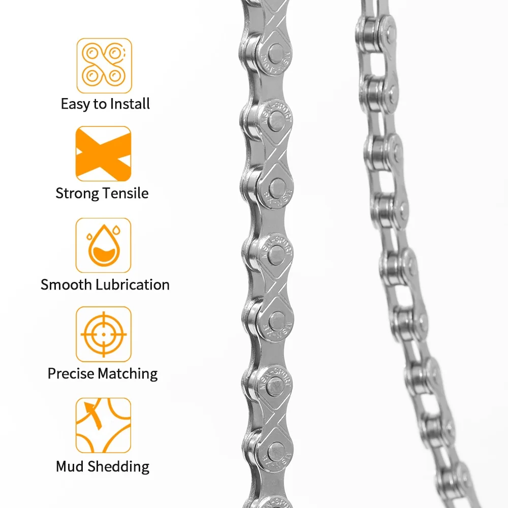 NATFIRE-Galvanizado Silver Bike Chain, 6 Velocidade, 7 Velocidade, 8 Velocidade, 9 Velocidade, 10 Velocidade, 11 Velocidade, 12 Velocidade, Estrada da montanha, Correntes MTB, 116 Links