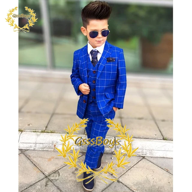 Ensemble veste et pantalon pour garçon, costume trois pièces, bleu Royal,  Blazer, costume de mariage pour enfant, garçon - AliExpress