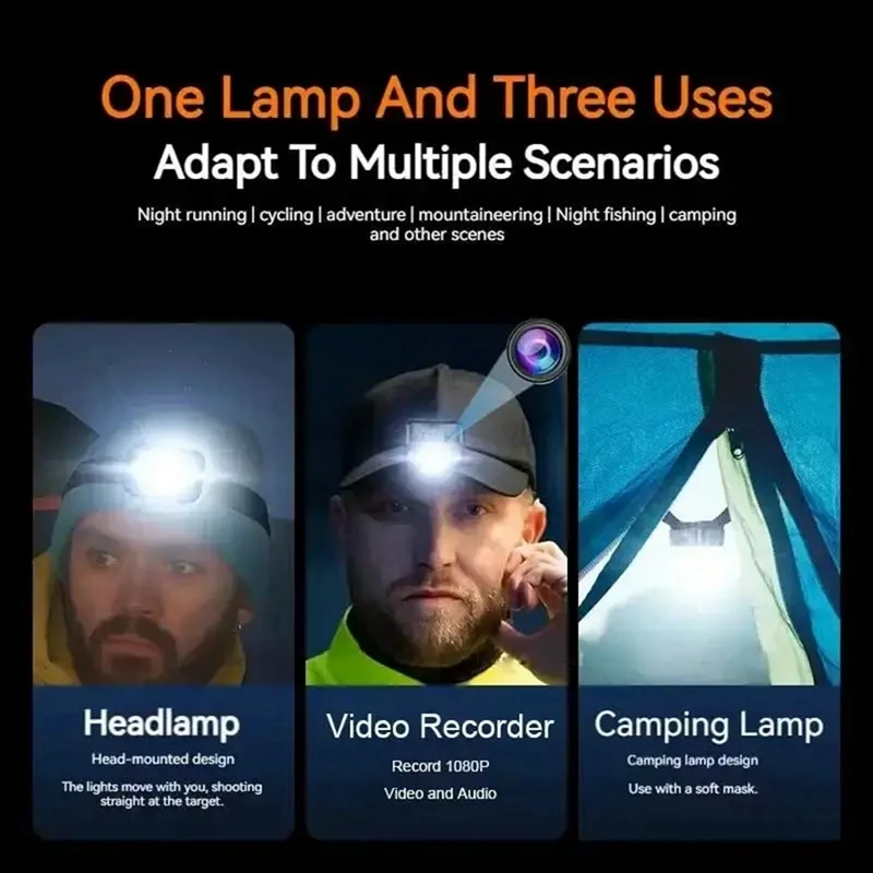 1080P Action Cam Headlight Sports Camera Smart Sensing LED Headlamp Mini Camcorder Recorder Camera For Camping Cycling 4