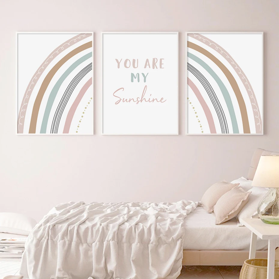 

Boho Pastel Rainbow You Are My Sunshine Quote Nursery Poster Wall Art Canvas Painting Print Picture Baby Room Home Decor Gifts