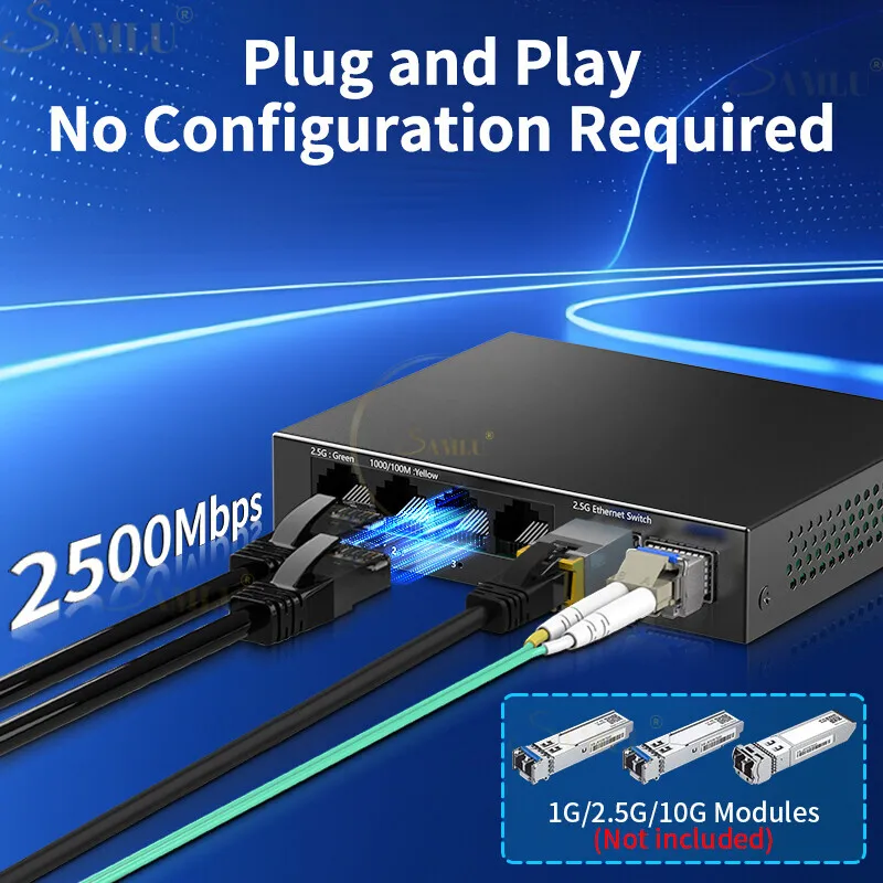2.5Gb Switch 4 Port 2.5G Unmanaged Network Switch with 2 Port 10GbE SFP+ Slot Home Lab Setup Ethernet Plug&Play