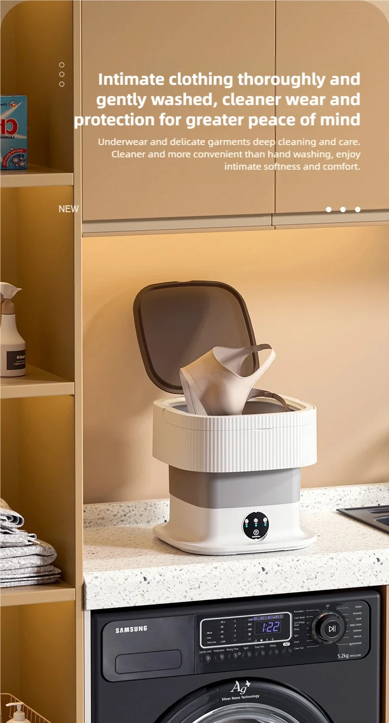 11L Portable Compact Folding Washing Machine With Timed Spin Dry Function For Socks, Underwear, And Lingerie Cleaning