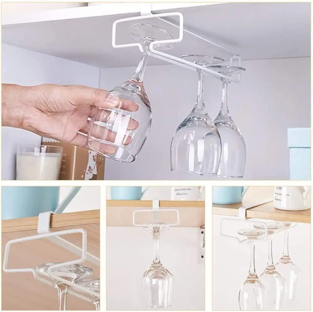 Wine Glass Holder Stemware Rack Hanger Under Cabinet Kitchen Hanging Storage Rack Organizer 5