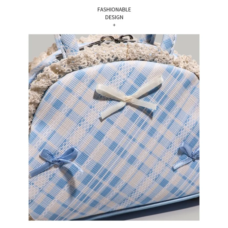 JIAERDI Harajuku Plaid Blue Y2k Hand Bag Wallet Women Vintage Bow Handle Chic Shell Bag Handbag Female Casual Crossbody Bags New