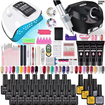 Kit smalto per unghie Kit per unghie acrilico Set di gel per unghie poli con lampada per unghie Estensione per unghie Gel glitterato Set di strumenti per manicure con gel UV 1