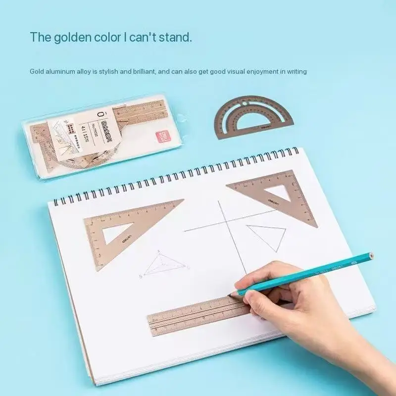 Aluminum Drafting Set 4 PCS Ruler Set for School Straight Ruler Triangular Protractor Stationery