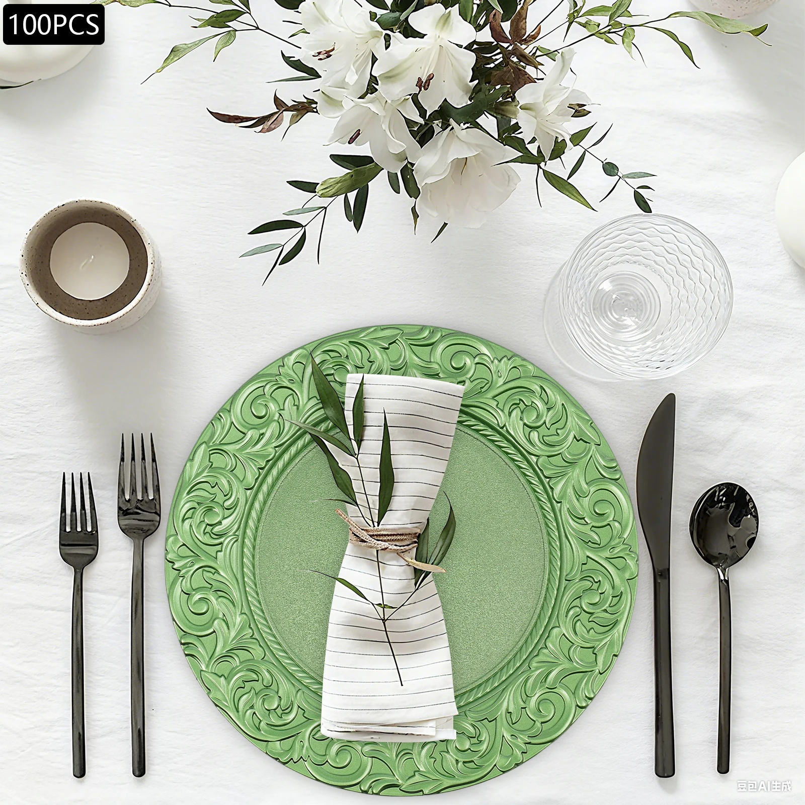 Charger Plates 100-Piece Set Round Reusable Serving Plates Wedding Banquet Party Decor Gold Black Silver Green