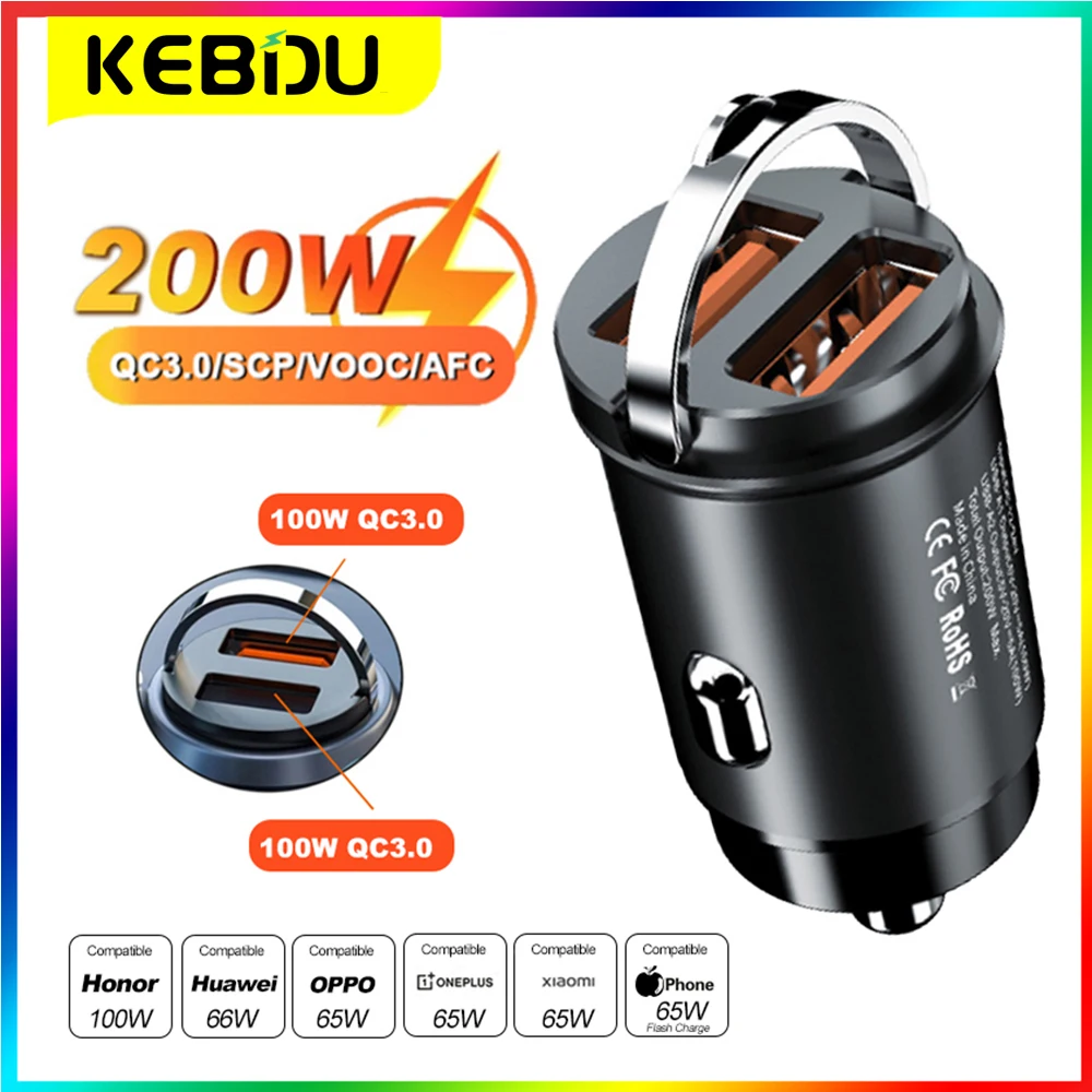 

Kebidu USB Car Charger Quick Charge 4.0 QC4.0 QC3.0 QC SCP 5A PD Type-C 100W Fast Car USB Charger For iPhone Xiaomi Mobile Phone