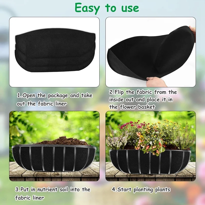3PCS Plant Liner 30 Inch Fabric Window Box Liners Replacement Black Non-Woven Hanging Plant Liner
