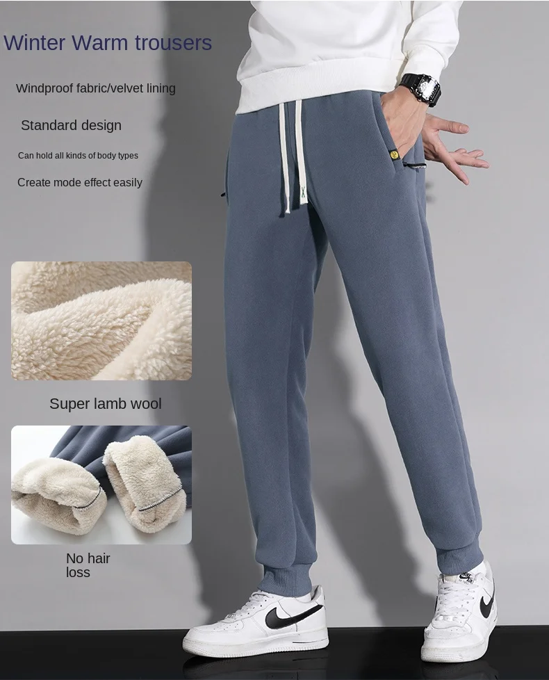 Description Picture 4 of item2023 Winter Men's Warm Cotton Pants New Casual Zipper Pocket Loose Sports Pants Thick Large Size Drawstring Running Pants L-8Xl