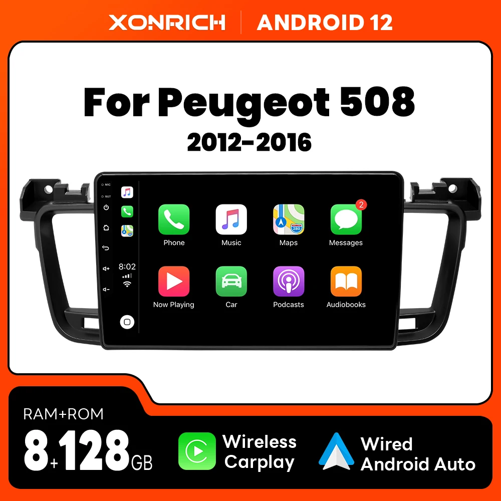 128Gb Ai Voice Wireless Carplay Android 12 Lettore Multimediale Per Auto Per Peugeot 508 2011-2018 Dsp Navigazione Gps Autoradio Wifi Ips