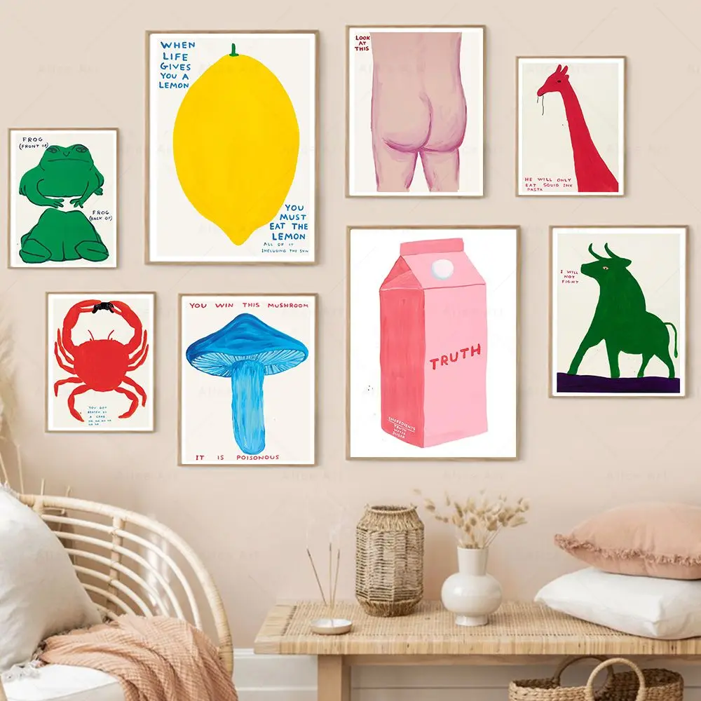 David Shrigley Pomodoro Limone Rana Granchio Culo Wall Art Canvas Painting Nordic Poster E Stampe Immagini A Parete Per La Decorazione Del Soggiorno