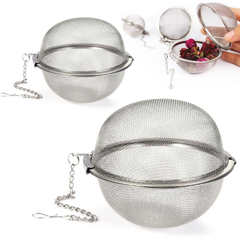 Stainless Steel Fine Mesh Tea Strainer with Extended Chain Seasoning Balls Spices Stew Herbal Lock Buckle Kitchen Cooking Tools