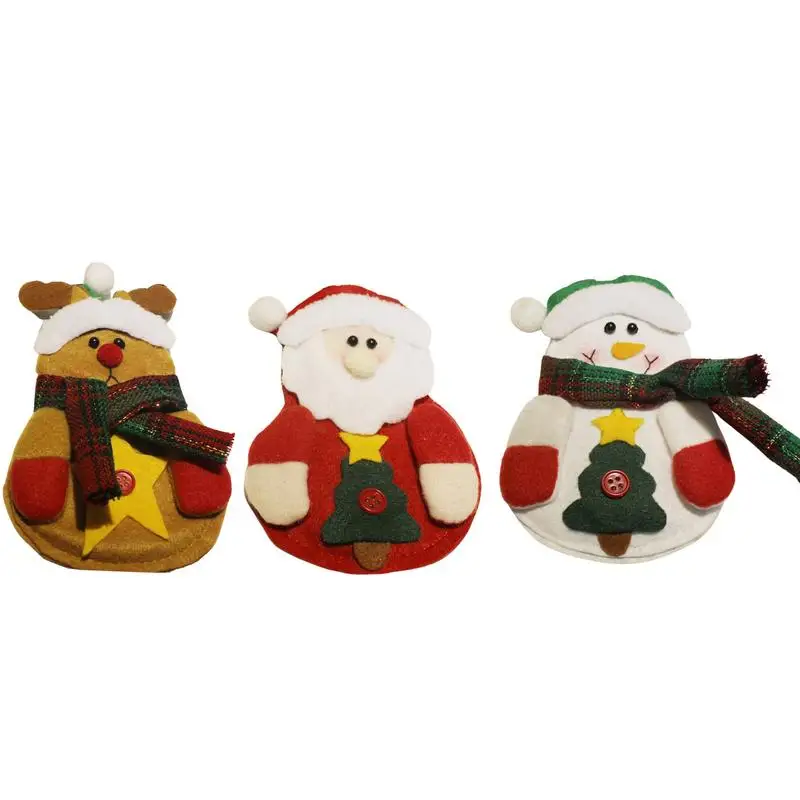 

Christmas Cutlery Holders Pouch Flatware Holders Knives And Fork Cutlery Bags 3pcs Christmas Snowman Tableware Holder Pockets
