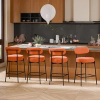 Bar Stools Set of 4,24 Inches Modern Counter Height Bar Stools with Curved Back Metal Legs, Orange Upholstered Boucle Barstools 1