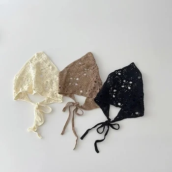 Fasce per capelli per bambini Estate Nuovo lavorato a maglia Fiore di pizzo cavo Genitore Bambino Corde per capelli Sciarpe triangolari per bambini Fasce per la testa all'ingrosso 1