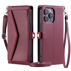 Luxurious Crossbody Leather Wallet Case with Card Slot and Pocket - iPhone SE2 SE3 7 8 (Red)