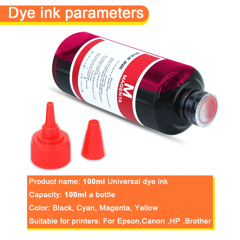 100ml Dye Ink Universal Refill Ink Kits Suit For HP Canon Epson Brother Inkjet Printer BK C M Y Refillable Cartridge Bulk