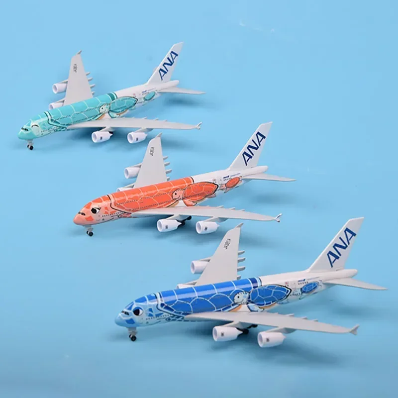 

20CM Airbus A380 Cartoon Sea Turtle Airlines Diecast Airplane Model Toys 1:400 Scale Model Planes With Landing Gears Alloy