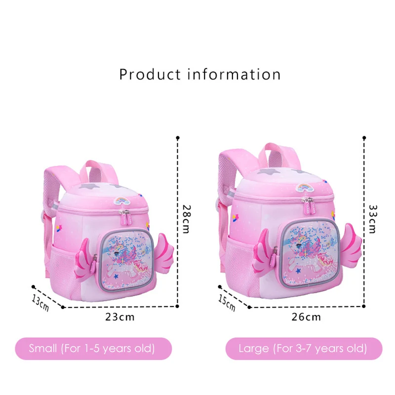 Sac à Dos Fille Licorne 3D - Cartable Mignon Imprimé Toile - Rose Multicolore