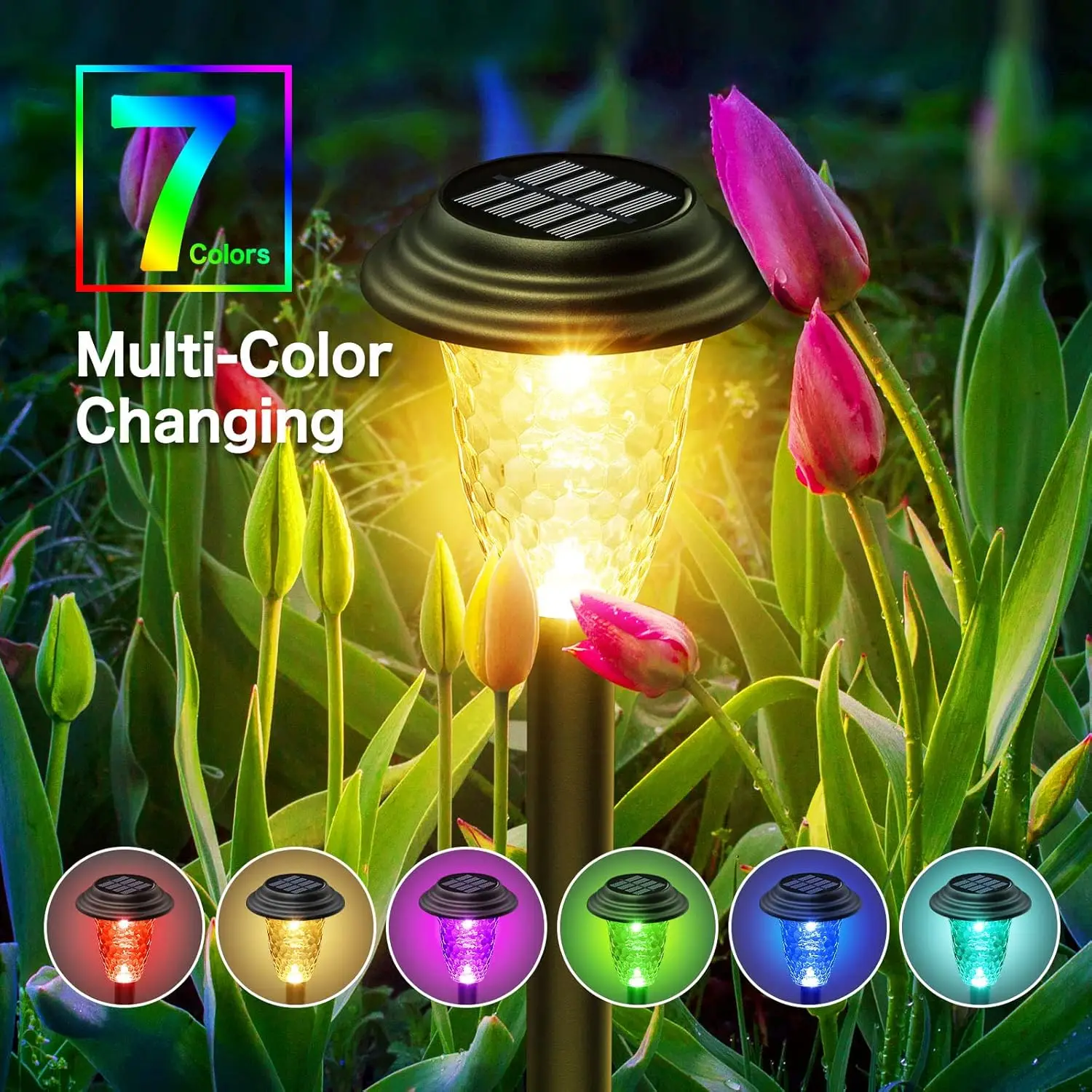 2/8/10Pack Solar Pathway Lights, RGB/Warm White Color Changing, Outdoor Garden/Backyard/Lawn/ LED Decor 4
