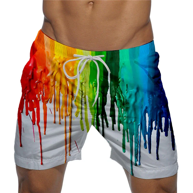 

Мужские пляжные шорты, цветные граффити, пляжные шорты с 3D принтом, плавки с эластичным поясом, милые праздничные штаны