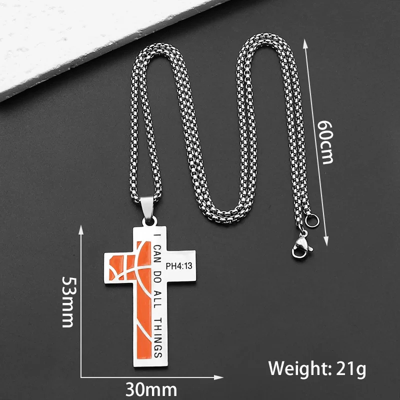 Stainless Steel Baseball Cross Necklace for Men