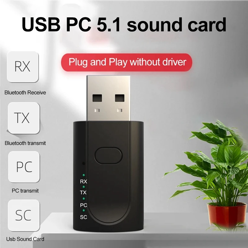 B37B-4-In-1 USB Bluetooth 5.1 Adapter Wireless Audio Receiver Transmitter USB External Sound Card Car Speaker Adaptor