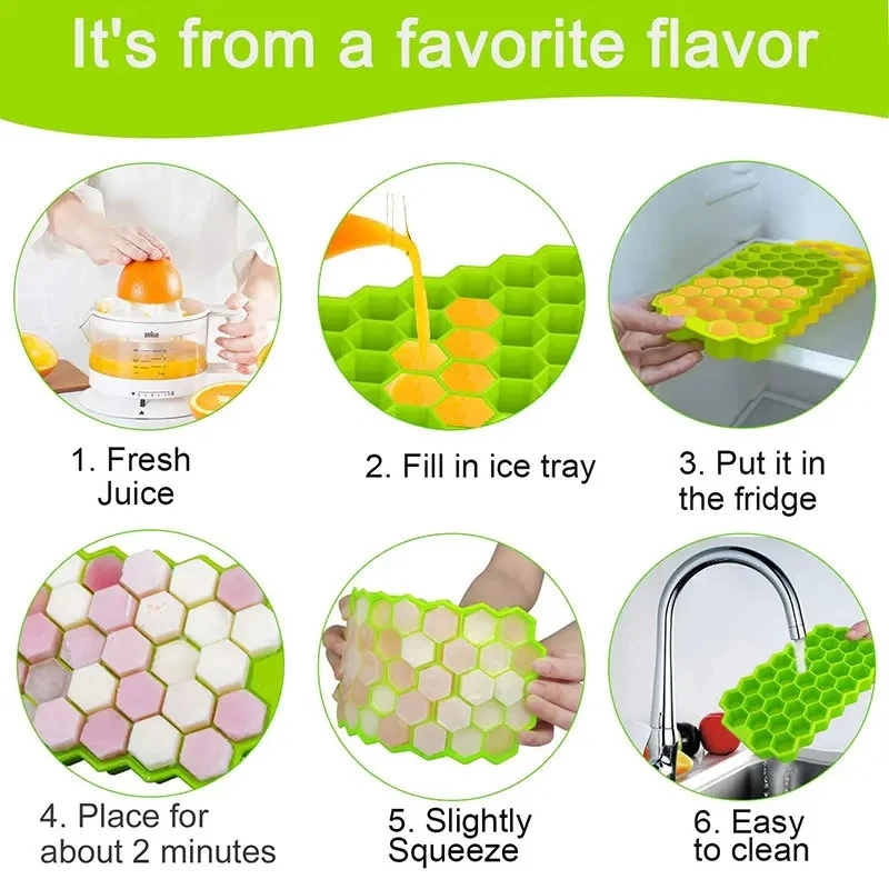 Silicone Ice Tray 37 Grids Hexagonal Ice Cube Mold With Cover Cellular Mesh Stackable DIY Mold Reusable Food Grade Kitchen