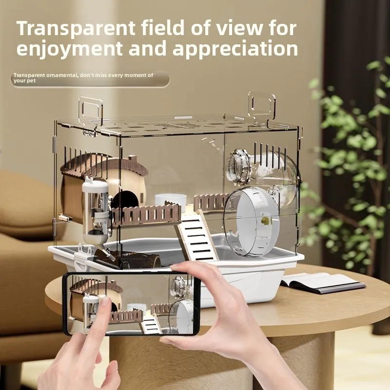 Large Acrylic Hamster Cage Transparent Double-Layer Habitat Villa for Syrian Hamsters, Ideal Starter Home for Winter rabbit