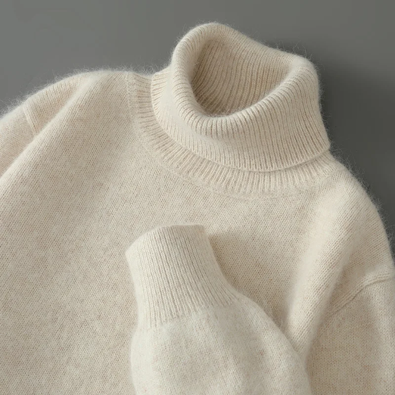 Men's Turtleneck 100 Mink Cashmere Sweater Men 2024 Autumn and Winter Large Size Loose Knitted Sweater Thick Warm Top Men Jumper 6