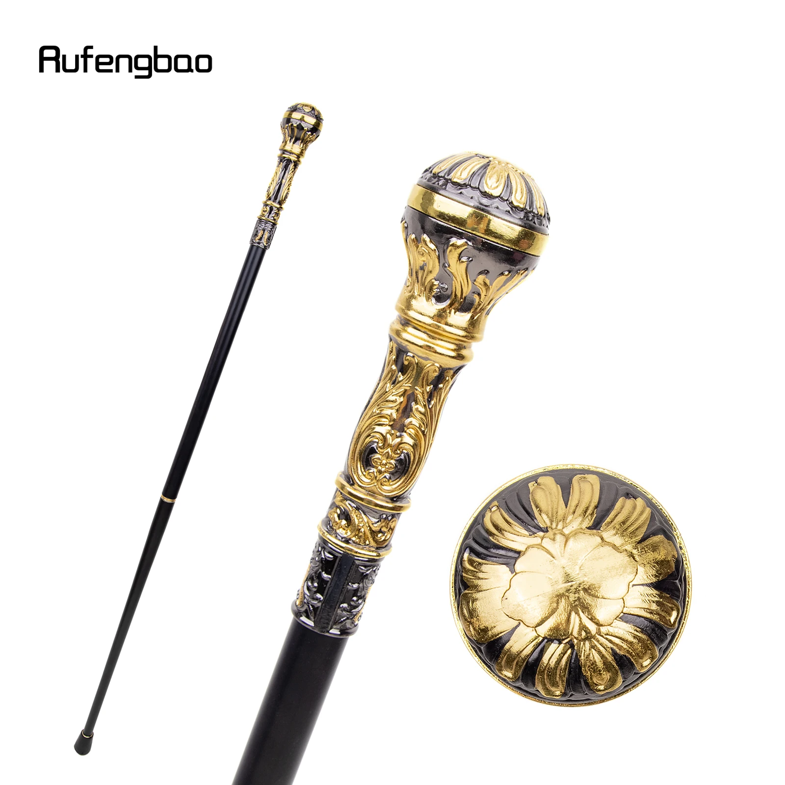 丸いハンドル付きの装飾的な杖金色の黒エレガントな杖かぎ針編みのノブファッション93cm