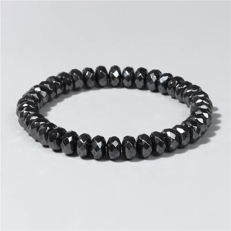 Weight Loss Bracelet Men Black Hematite Beads Bracelets No-magnetic Natural Stone Elastic Health Care Bracelet Women Jewelry