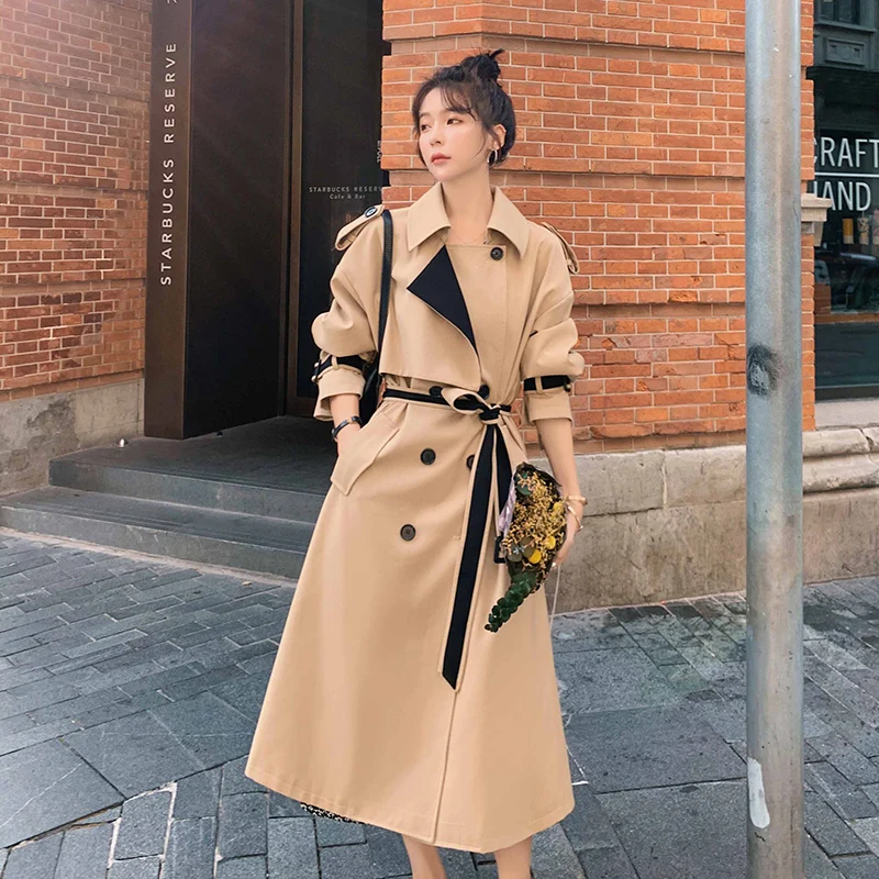 New Korean Loose Oversized Long Women's Trench Coat 2022 Spring Autumn Double-Breasted Belted Windbreakers Female Cloak Overcoat long puffer Coats & Jackets