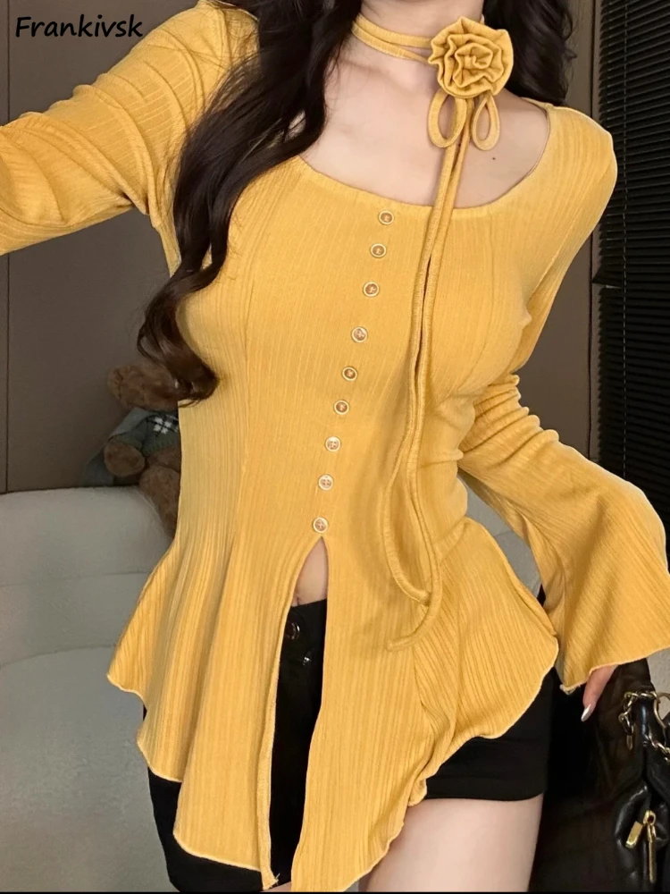 

Женские пикантные рубашки Hotsweet, универсальная летняя популярная одежда в Корейском стиле с длинным рукавом и галстуком, Y2k