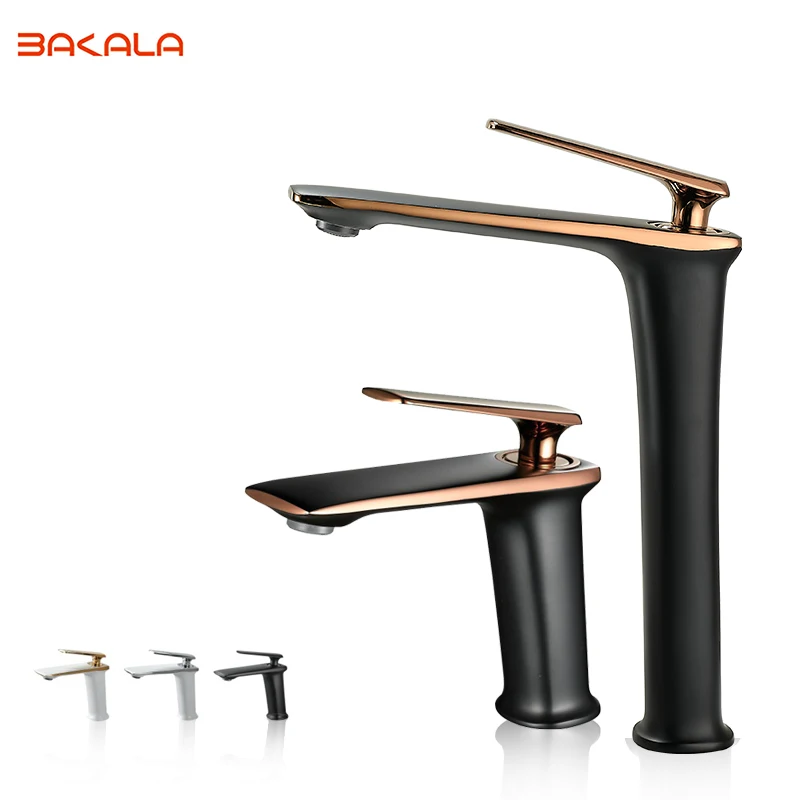 BAKALA Luxury Black Rose Gold Wash Basin Taps Modern White Faucet Bathroom Luxury Basin Faucets Hot Cold Water Sink Tap Mixer basin faucet bathroom faucet