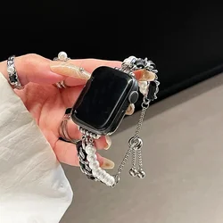 Elastic Force Strap for Apple Watch - Stylish Link Band Bracelet (Pearl black)