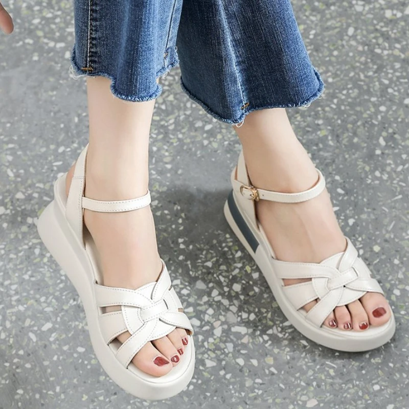 Sandali con zeppa da donna estivi Scarpe retrò ortopediche premium con punta aperta in pelle vintage casual con plateau femminile – acquista a prezzi convenienti sul marketplace