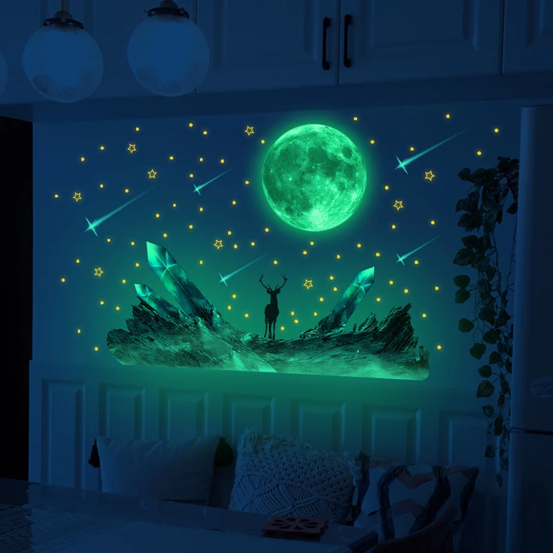 Luminous Wall Stickers-Astronaut Luminous Wall Stickers Stars and Moon Self-adhesive Wallpaper for Children's Bedroom