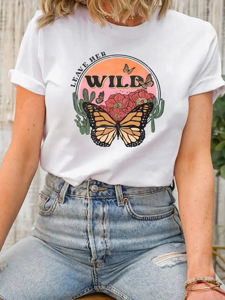Butterfly Trend Cute 90s Short Sleeve Lady Female Shirt Tee Fashion Clothes Women Print Spring Summer Graphic T-shirt