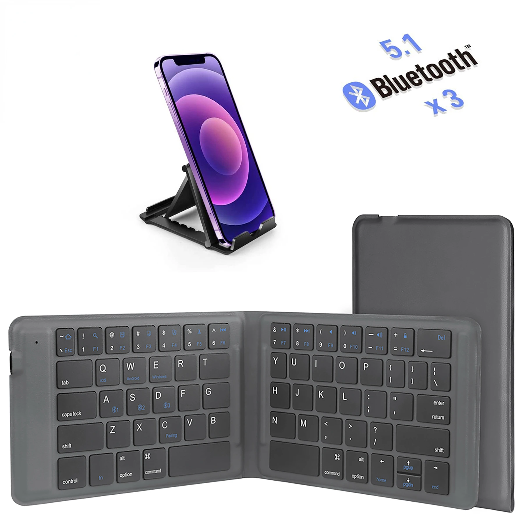 Missgoal Teclado sem Fio Bluetooth Multi-dispositivo Dobrável Teclado Portátil Recarregável para Ios Android Windows