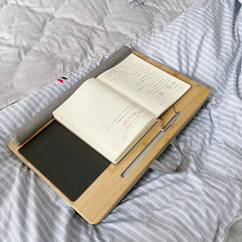 100% Natural Bamboo Platform Laptop Table with Phone Holder Mouse Pad Small Portable Notebook Desks Durable Wood Laptop Stand
