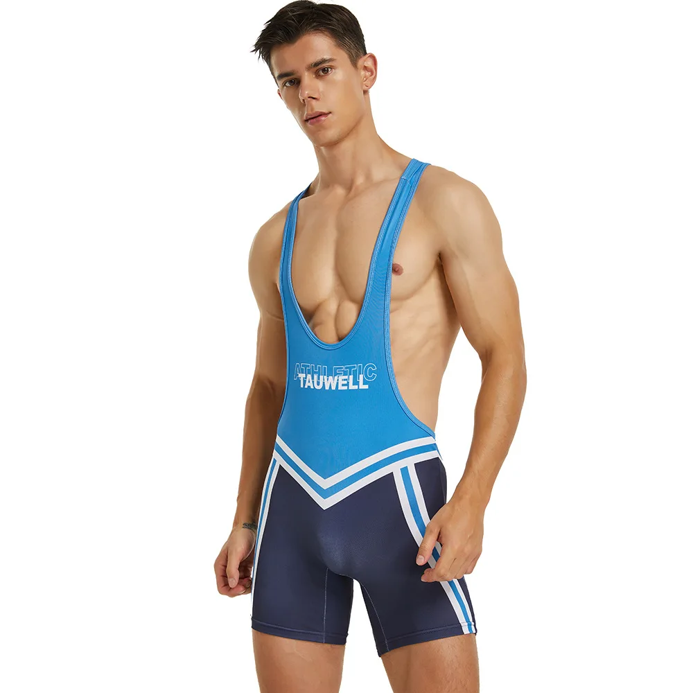 Men Bodysuit One-piece Vest Wrestling Singlet Bodybuilding Jumpsuit Shorts Gym Fitness Workout Undershirts