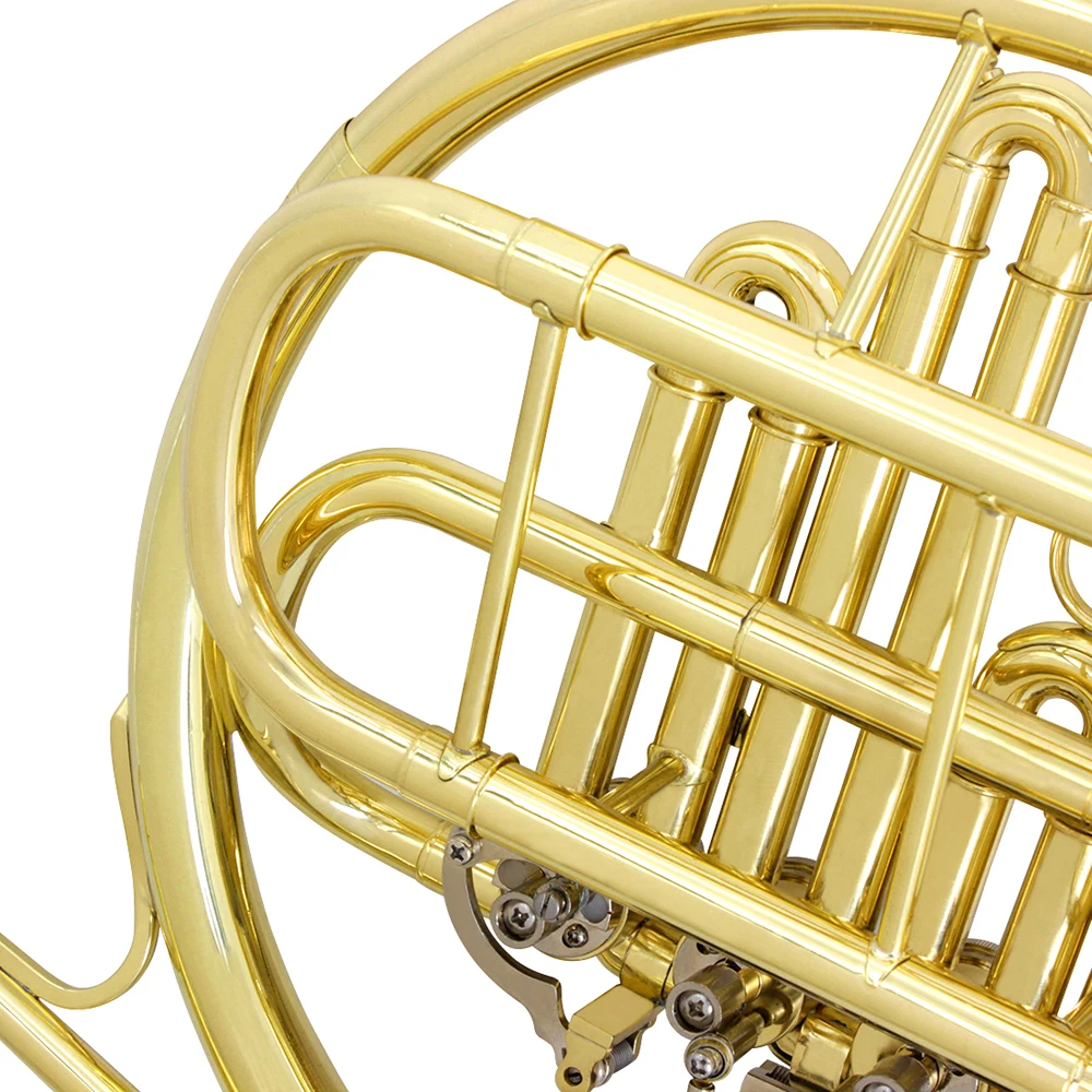 4-Tasten vergoldetes Waldhorn F/Bb Split zweireihiges Bach Waldhorn Messing Musikinstrument mit Koffer Mundstück Teile – Detail 6