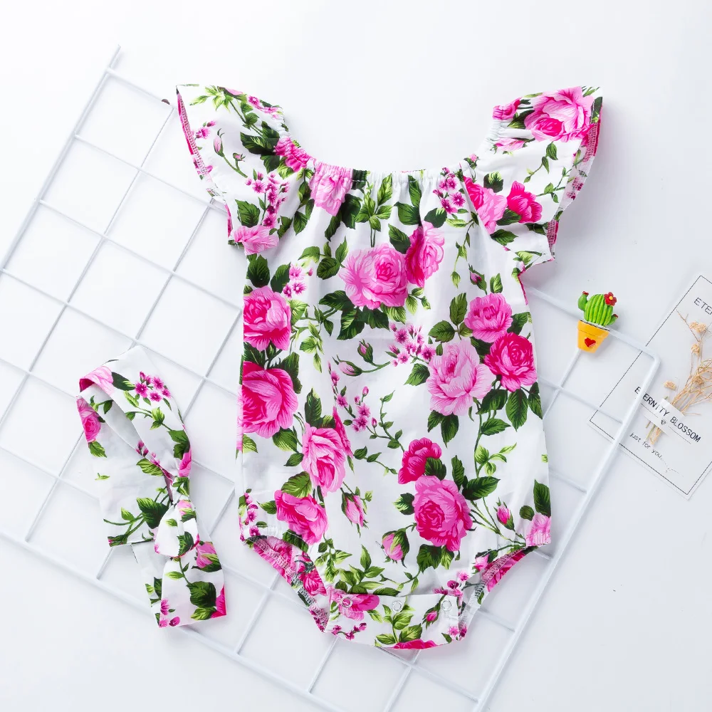 2022 Babany bebe Newborn Baby Floral Print Flutter Romper Girls Clothes Summer Sleeveless Jumpsuit Photography Costume best baby bodysuits Baby Rompers