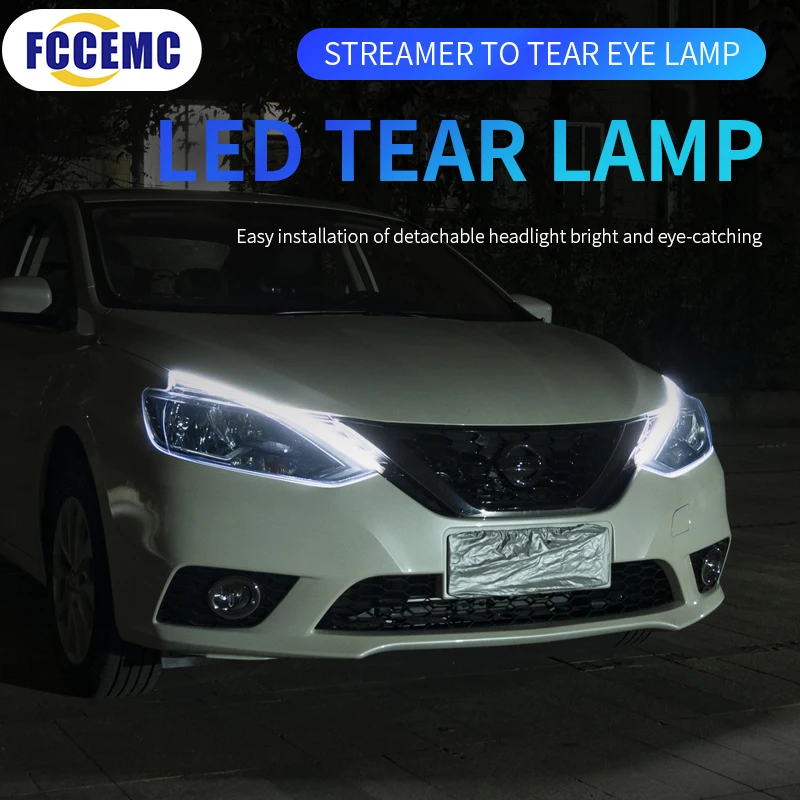 LED Car Lights 2pcs DRL Car Daytime Running Light Flexible Waterproof Strip Auto Headlights White Turn Signal Yellow Brake Flow Lights 12V